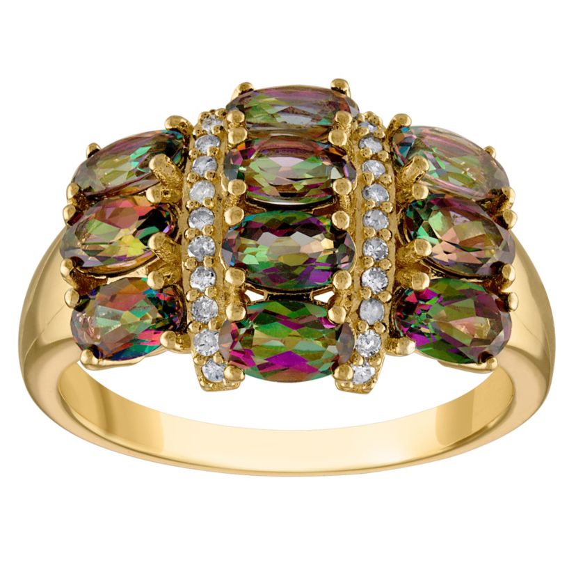 14K Gold Over Sterling Silver Mystic Topaz And Diamond Ring
