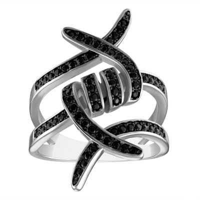 Jordan Blue NYC Sterling Silver Black Spinel Tribal Ring, 10