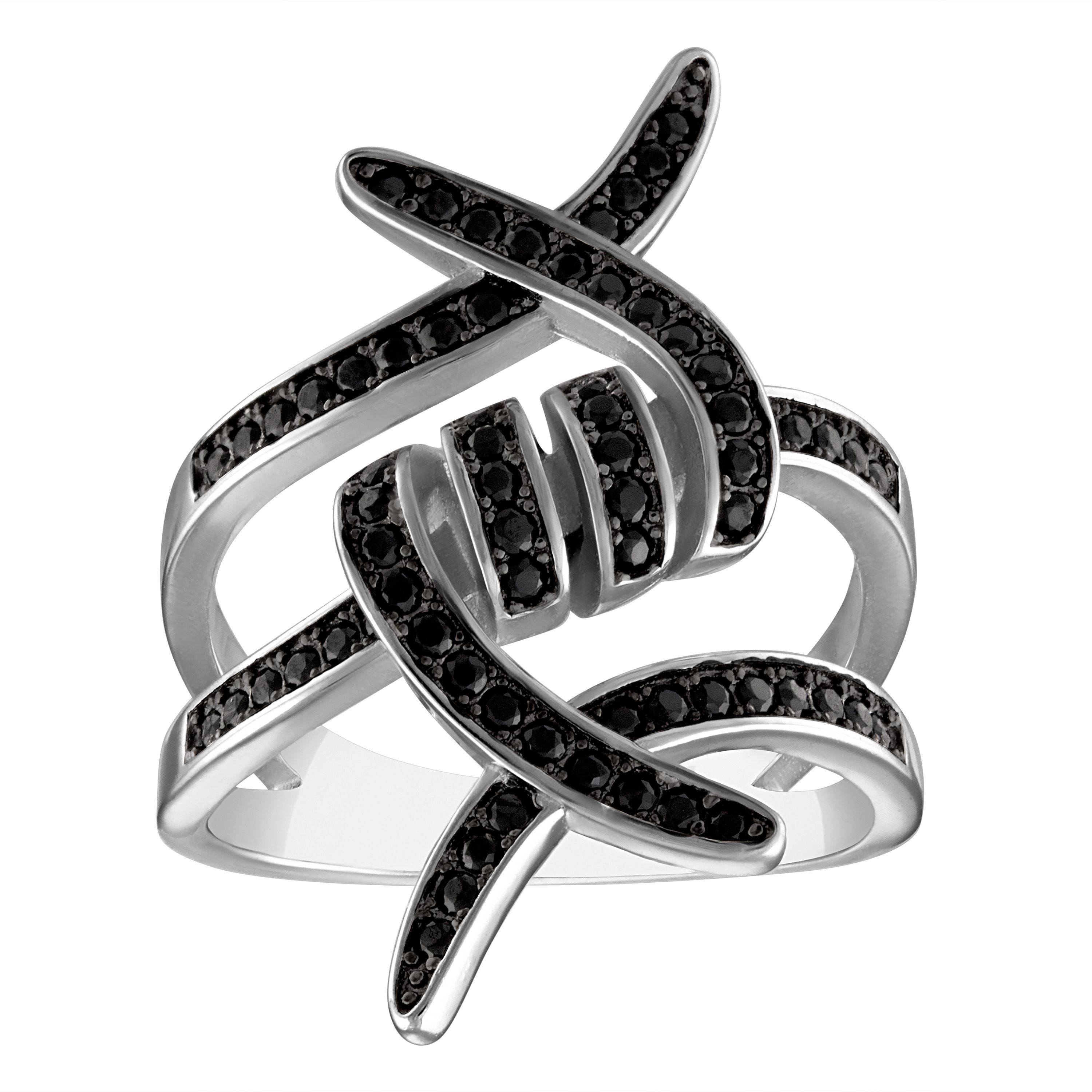 Sterling Silver Black Spinel Tribal Ring