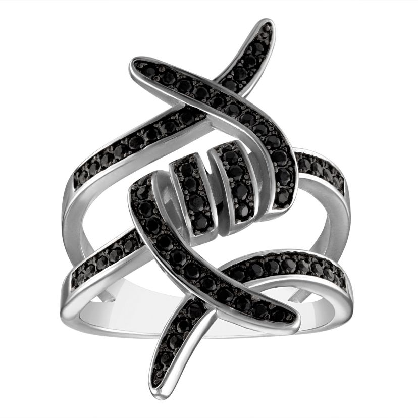 Sterling Silver Black Spinel Tribal Ring