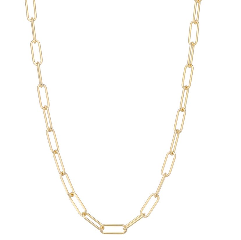 14K Gold Over Sterling Silver Mens Silver Paperclip Chain Necklace