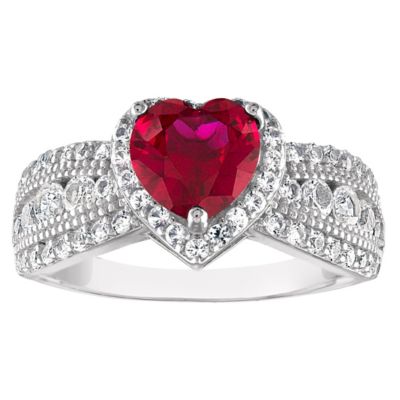 Jordan Blue NYC Lab Created Sterling Silver Created Ruby And White Sapphire Ring, 7