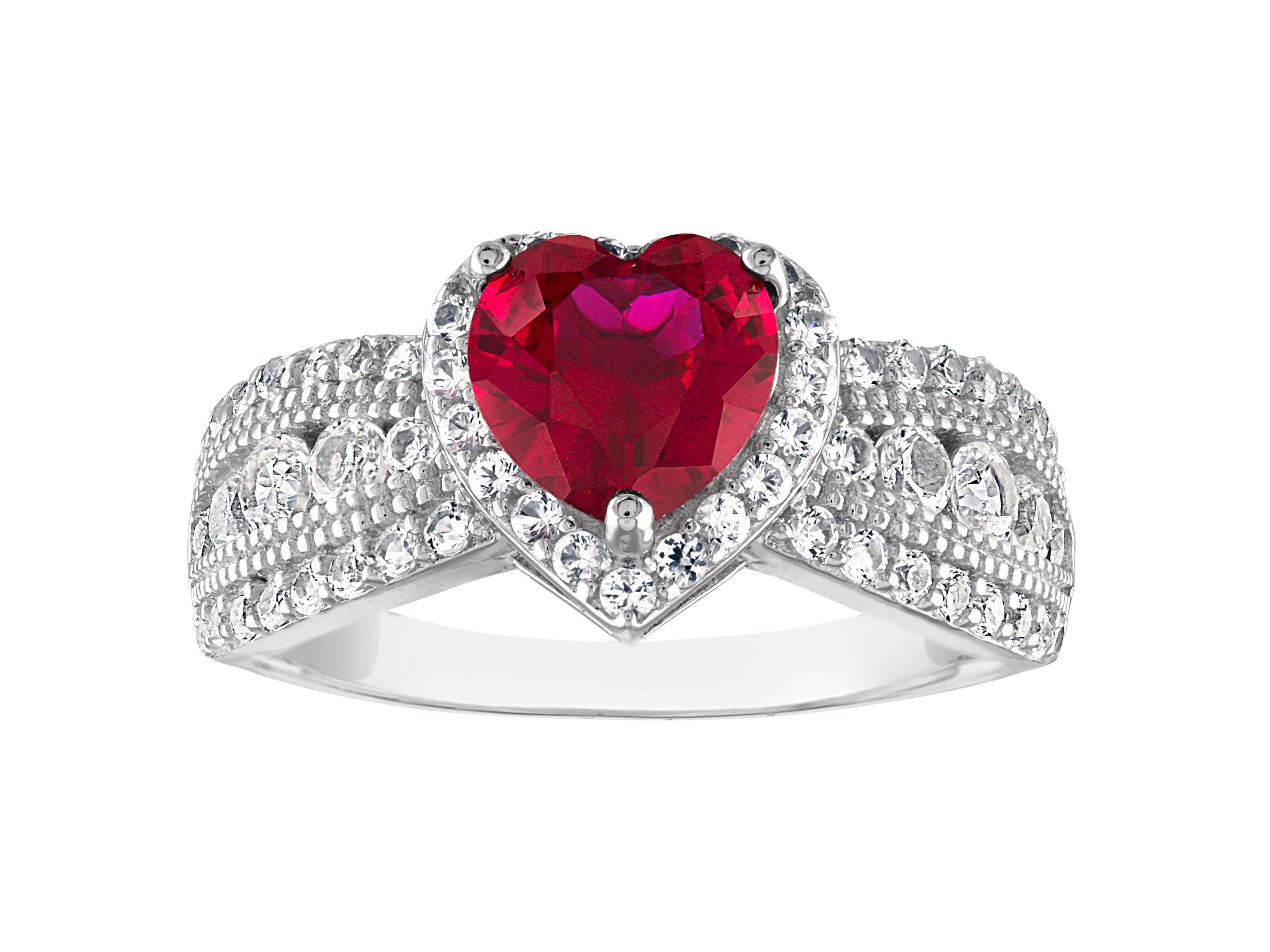 Lab Created Sterling Silver Created Ruby And White Sapphire Ring