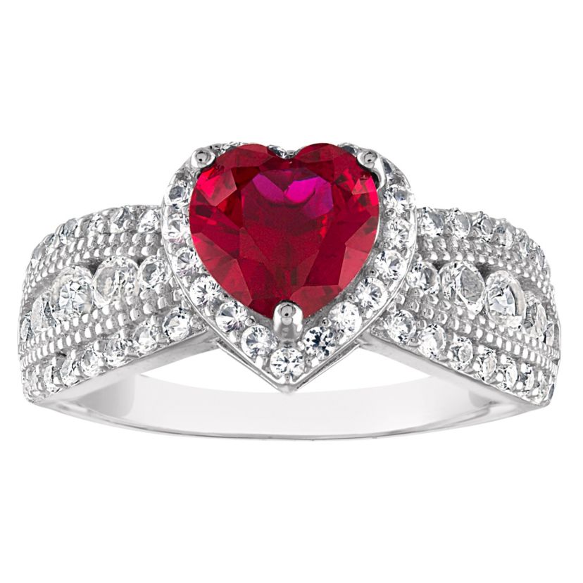 Lab Created Sterling Silver Created Ruby And White Sapphire Ring