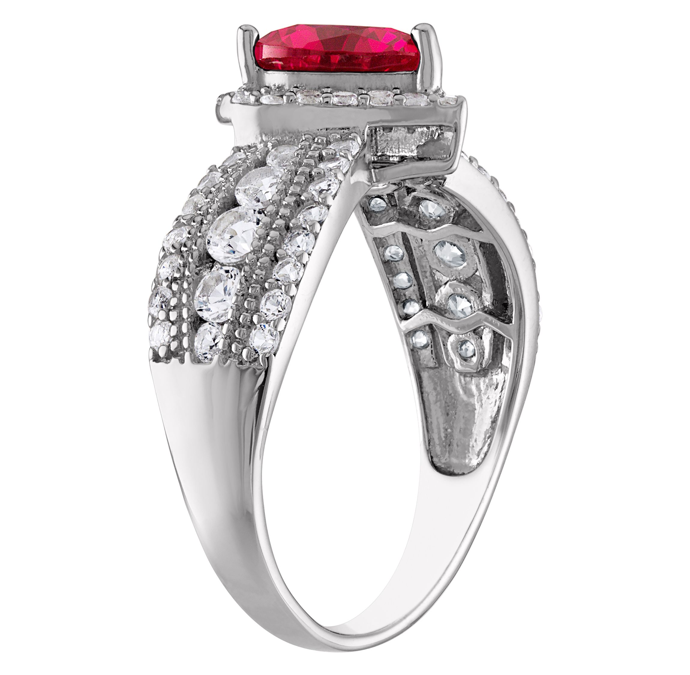 Lab Created Sterling Silver Created Ruby And White Sapphire Ring