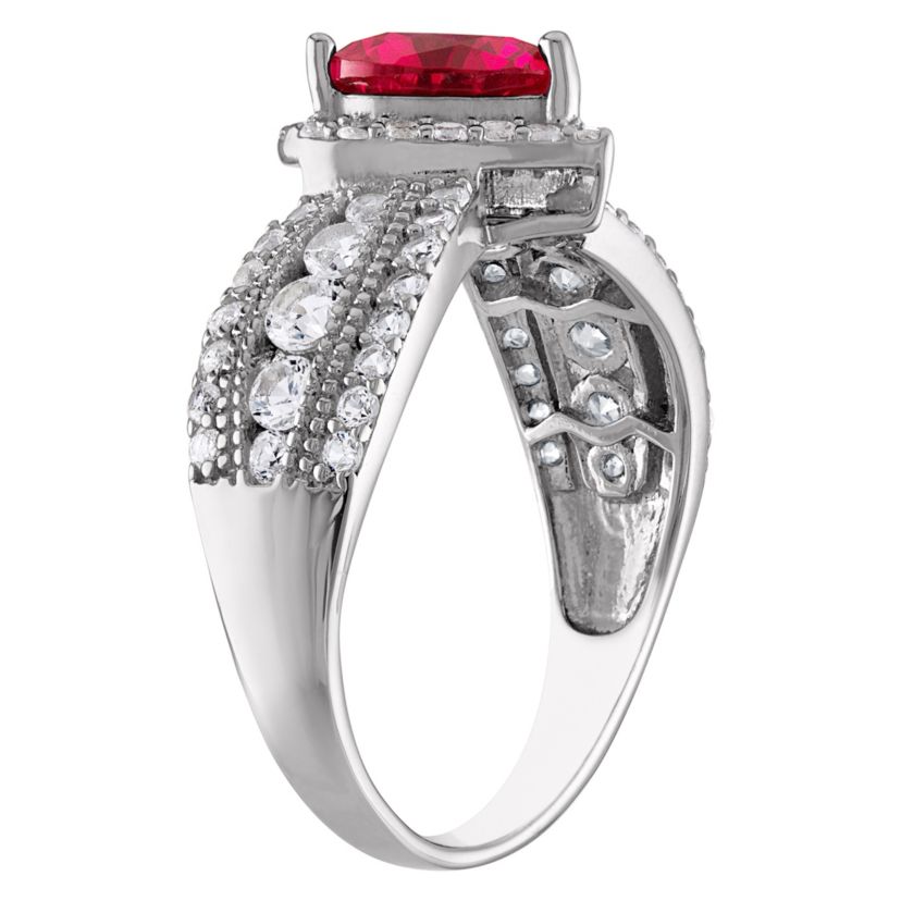 Lab Created Sterling Silver Created Ruby And White Sapphire Ring