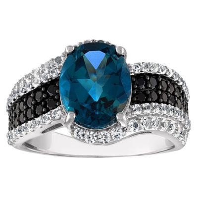 Jordan Blue NYC Sterling Silver London Blue Topaz, Black Spinel And Created White Sapphire Ring, 10