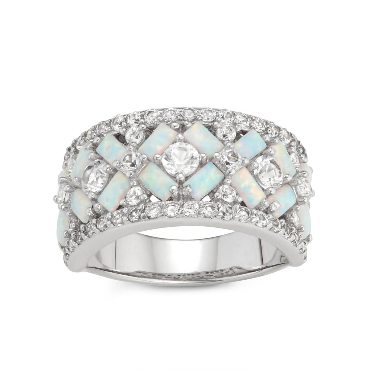 Lab Created Sterling Silver Created Opal Crossover Ring