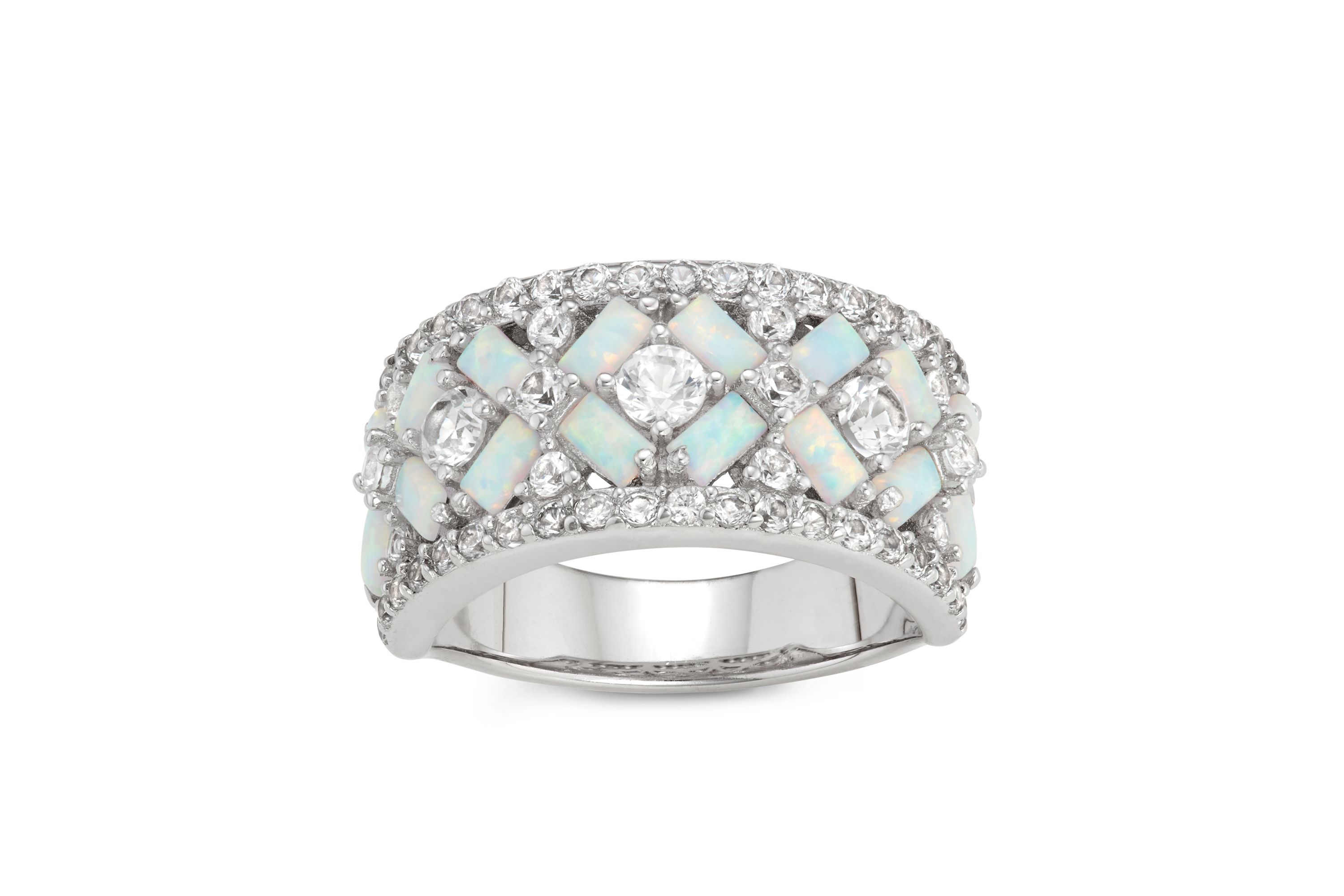 Lab Created Sterling Silver Created Opal Crossover Ring