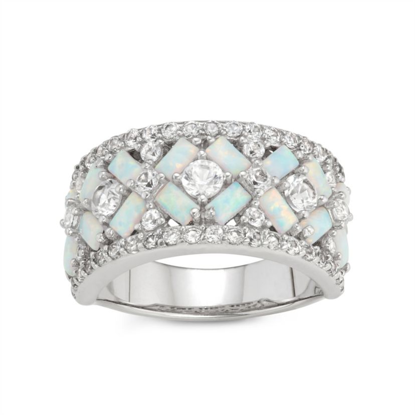 Lab Created Sterling Silver Created Opal Crossover Ring