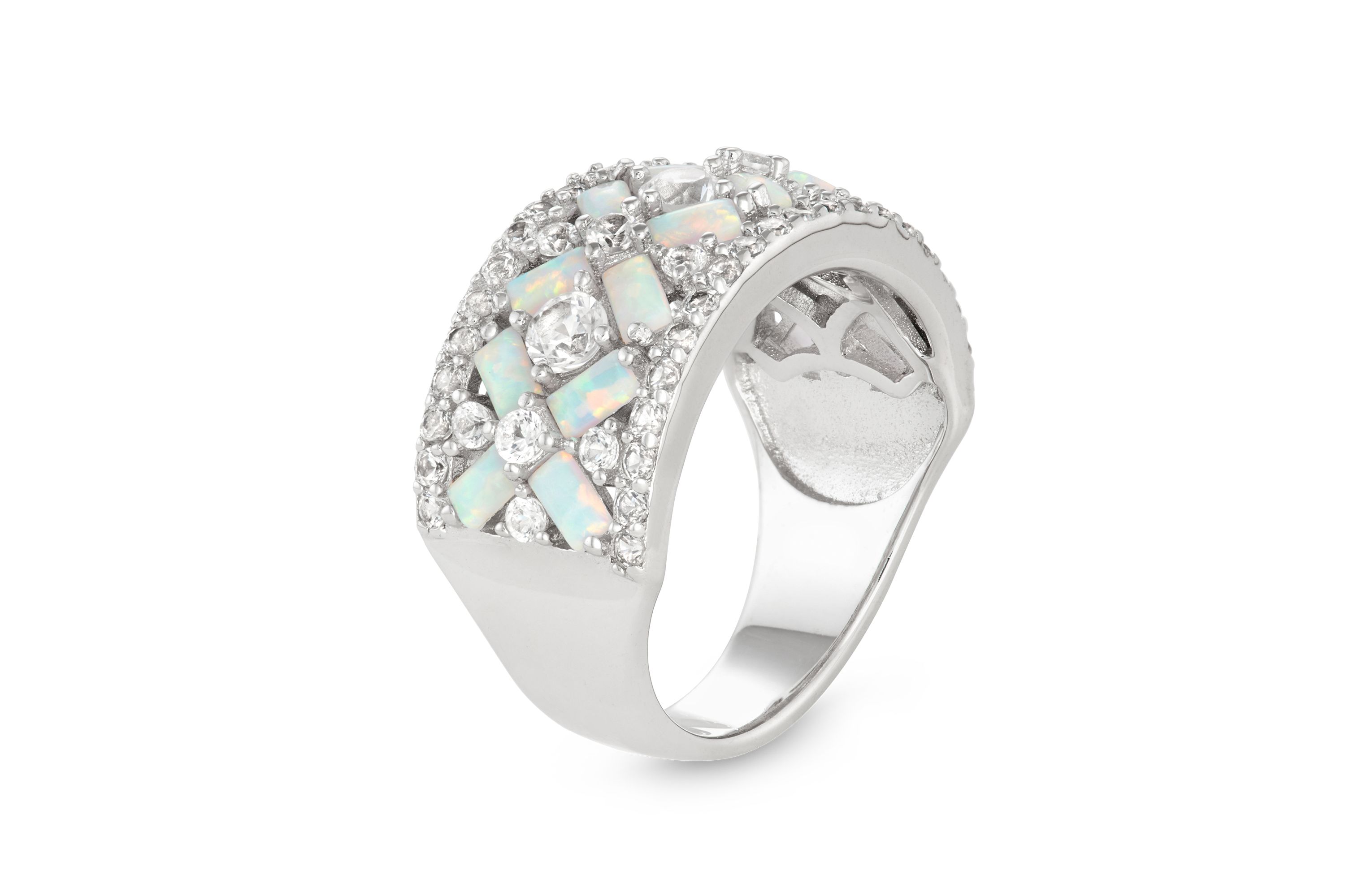 Lab Created Sterling Silver Created Opal Crossover Ring