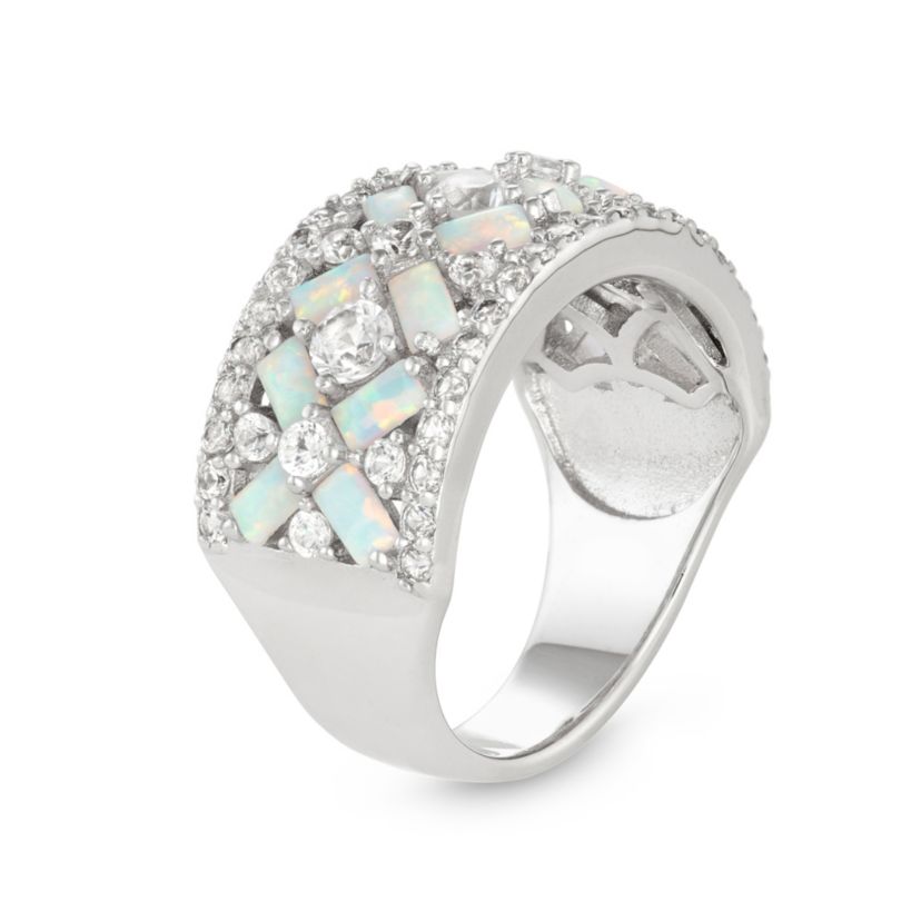 Lab Created Sterling Silver Created Opal Crossover Ring
