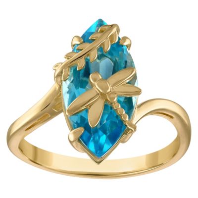 14K Gold Over Sterling Silver Blue Topaz Dragonfly Ring