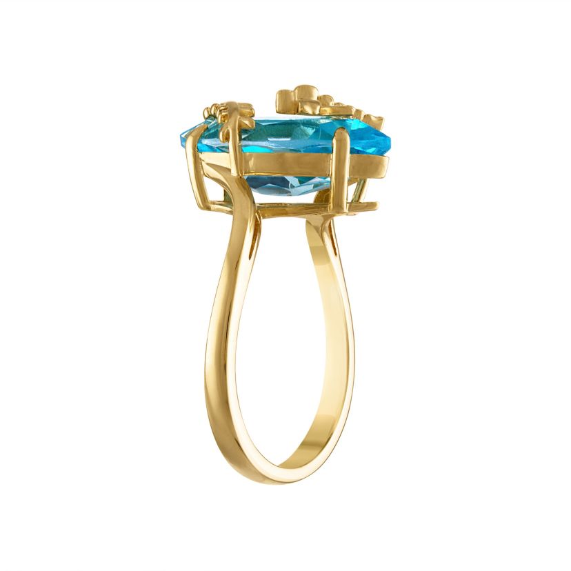 14K Gold Over Sterling Silver Blue Topaz Dragonfly Ring