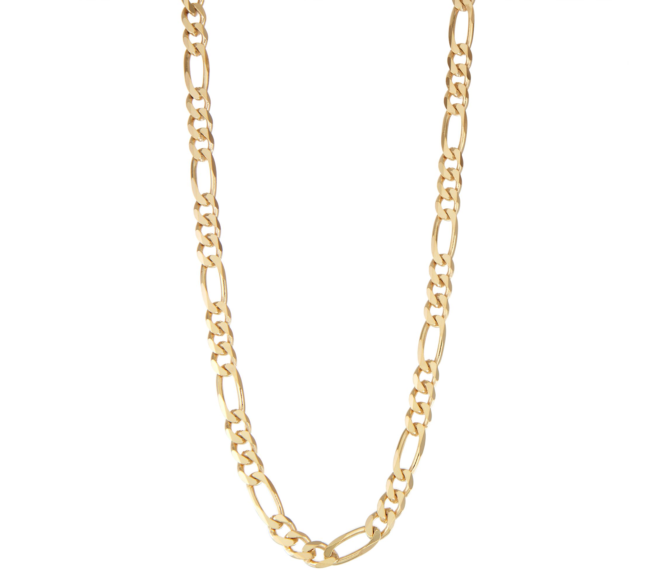 14K Gold Over Sterling Silver Mens Silver Figaro Chain Necklace