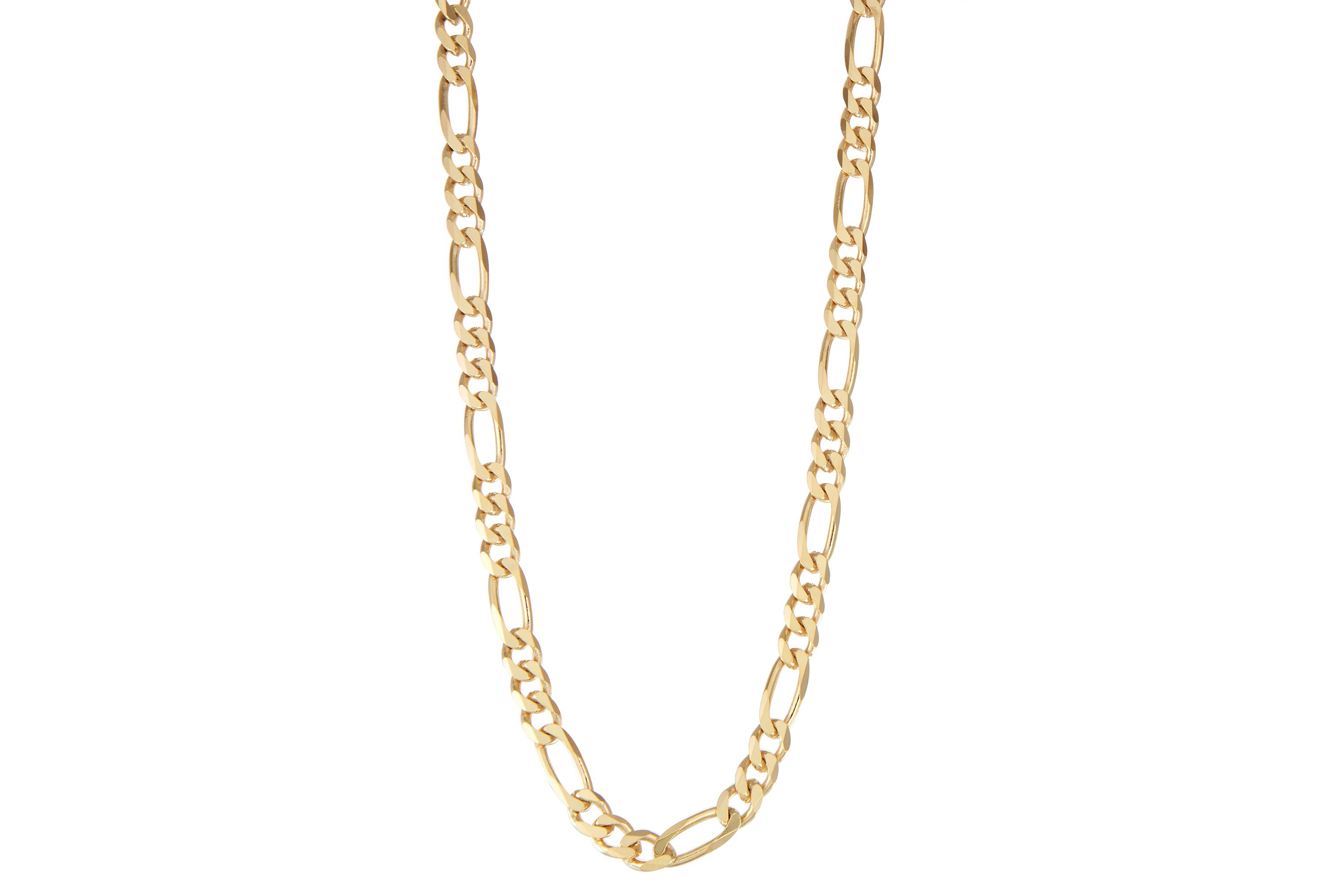 14K Gold Over Sterling Silver Mens Silver Figaro Chain Necklace