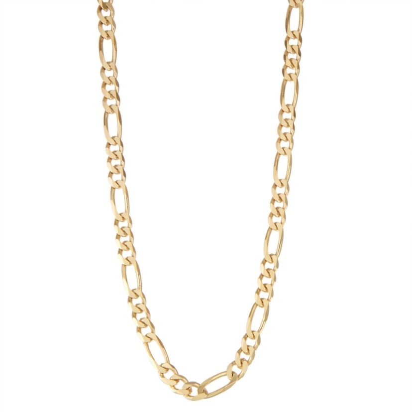 14K Gold Over Sterling Silver Mens Silver Figaro Chain Necklace