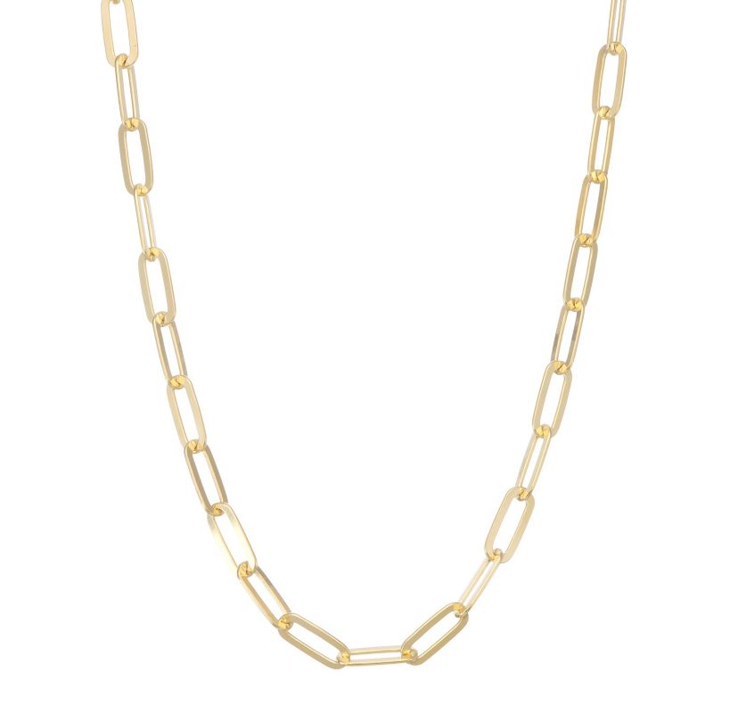 14K Gold Over Sterling Silver Mens Silver Paperclip Chain Necklace