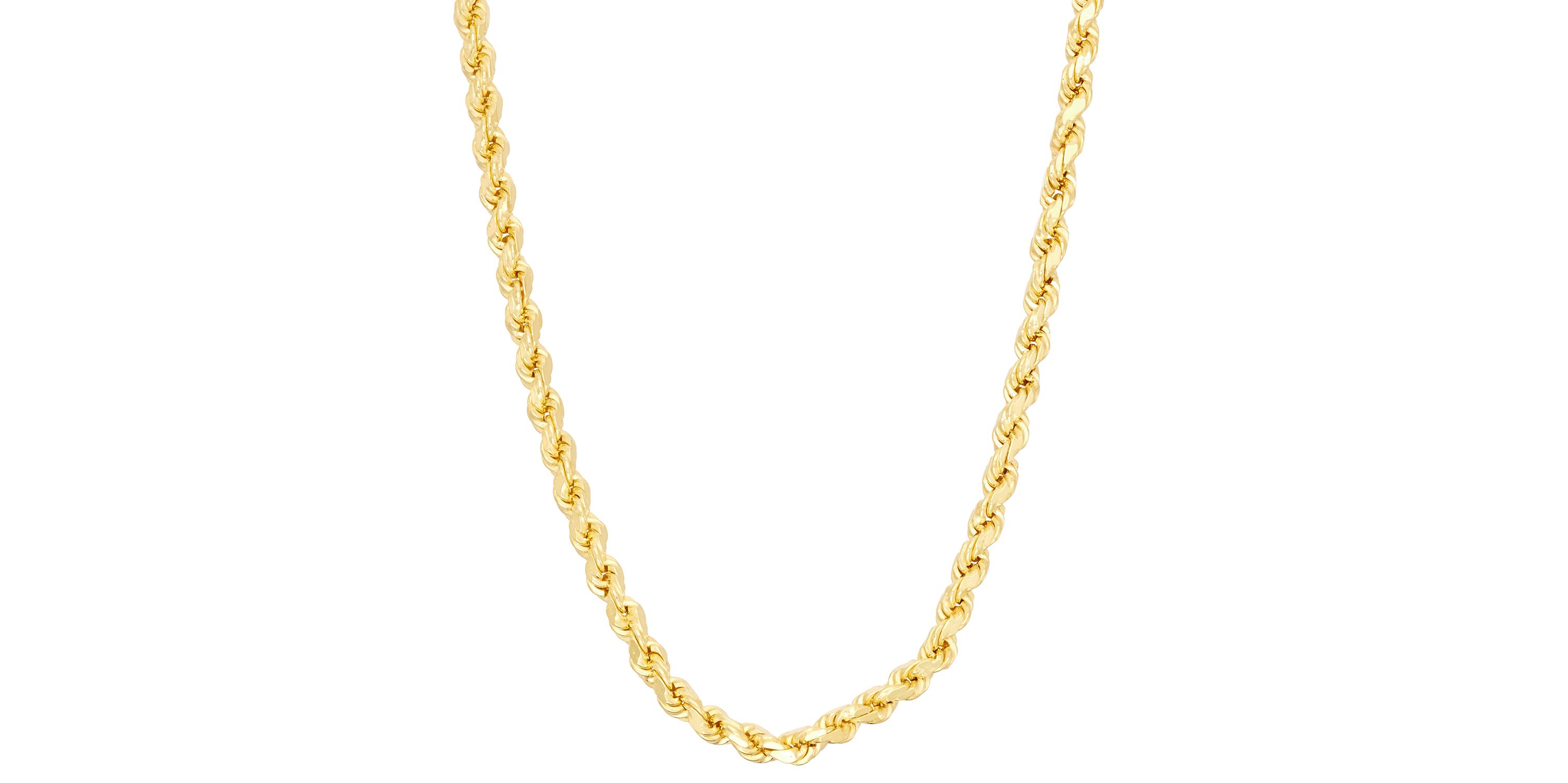 14K Gold Over Sterling Silver Mens Silver Rope Chain Necklace
