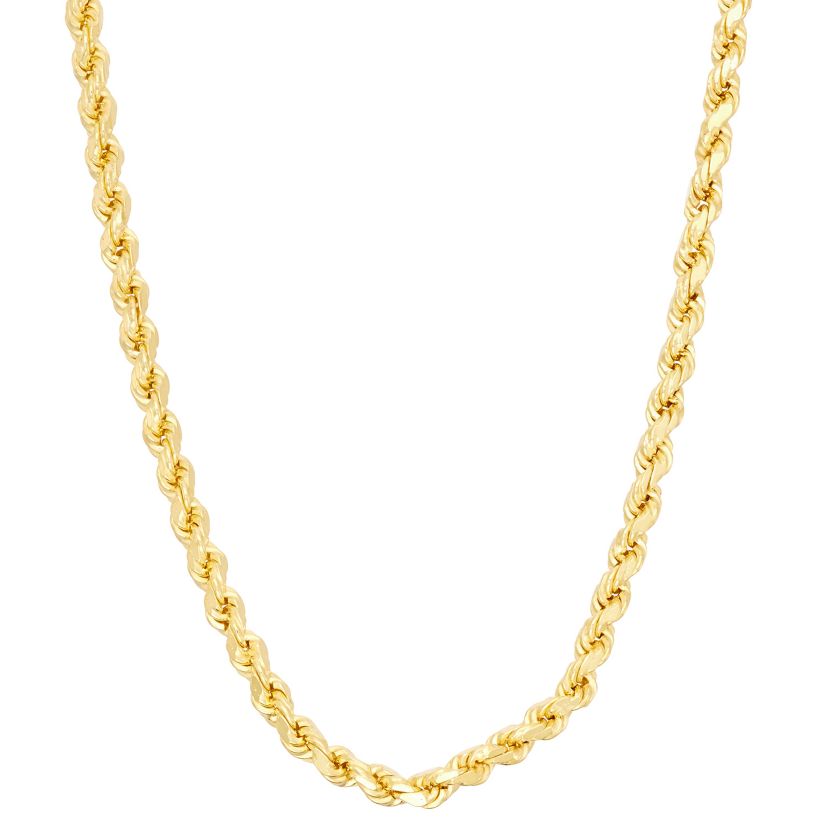 14K Gold Over Sterling Silver Mens Silver Rope Chain Necklace