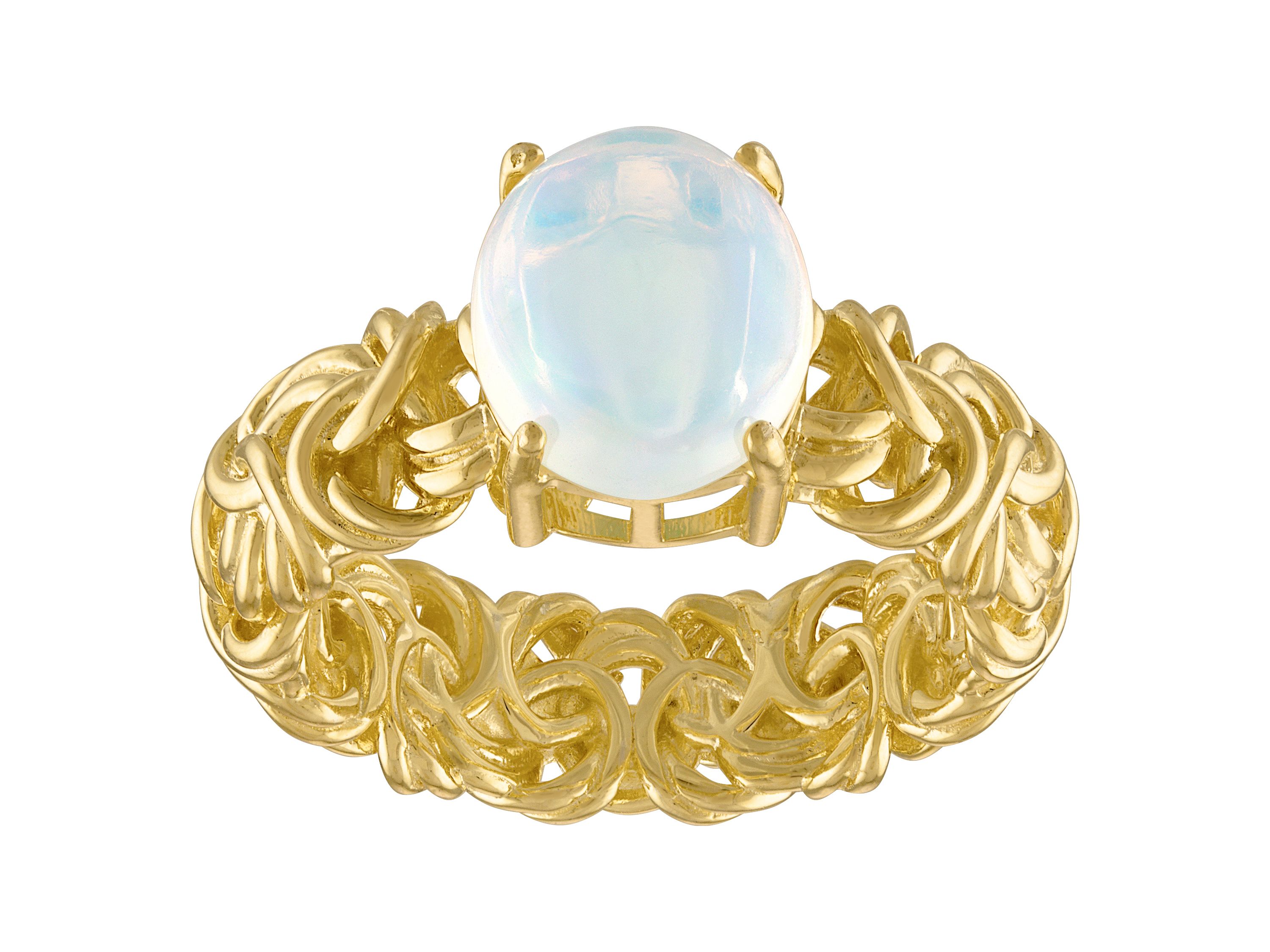 14K Gold Over Sterling Silver Opal Byzantine Ring