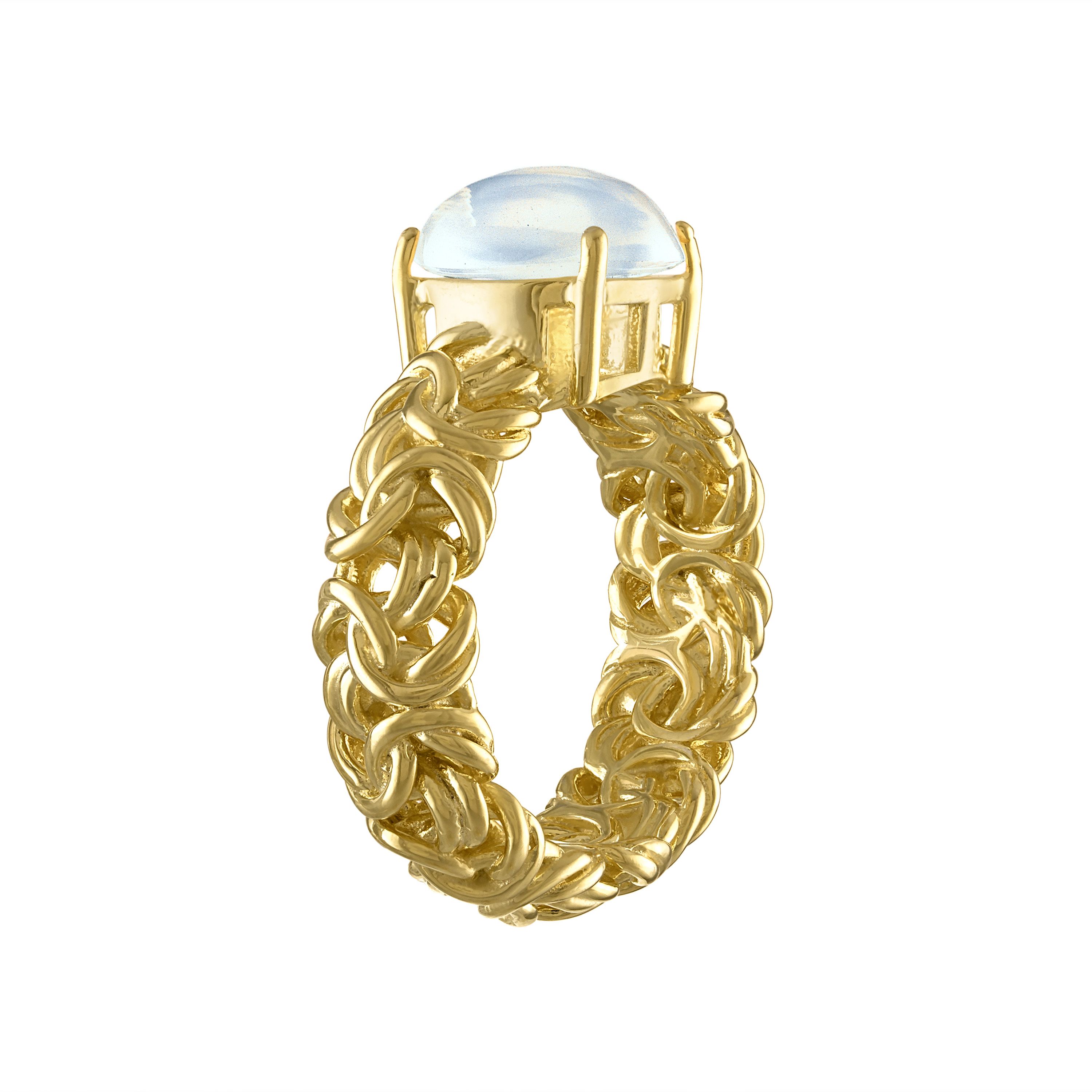 14K Gold Over Sterling Silver Opal Byzantine Ring