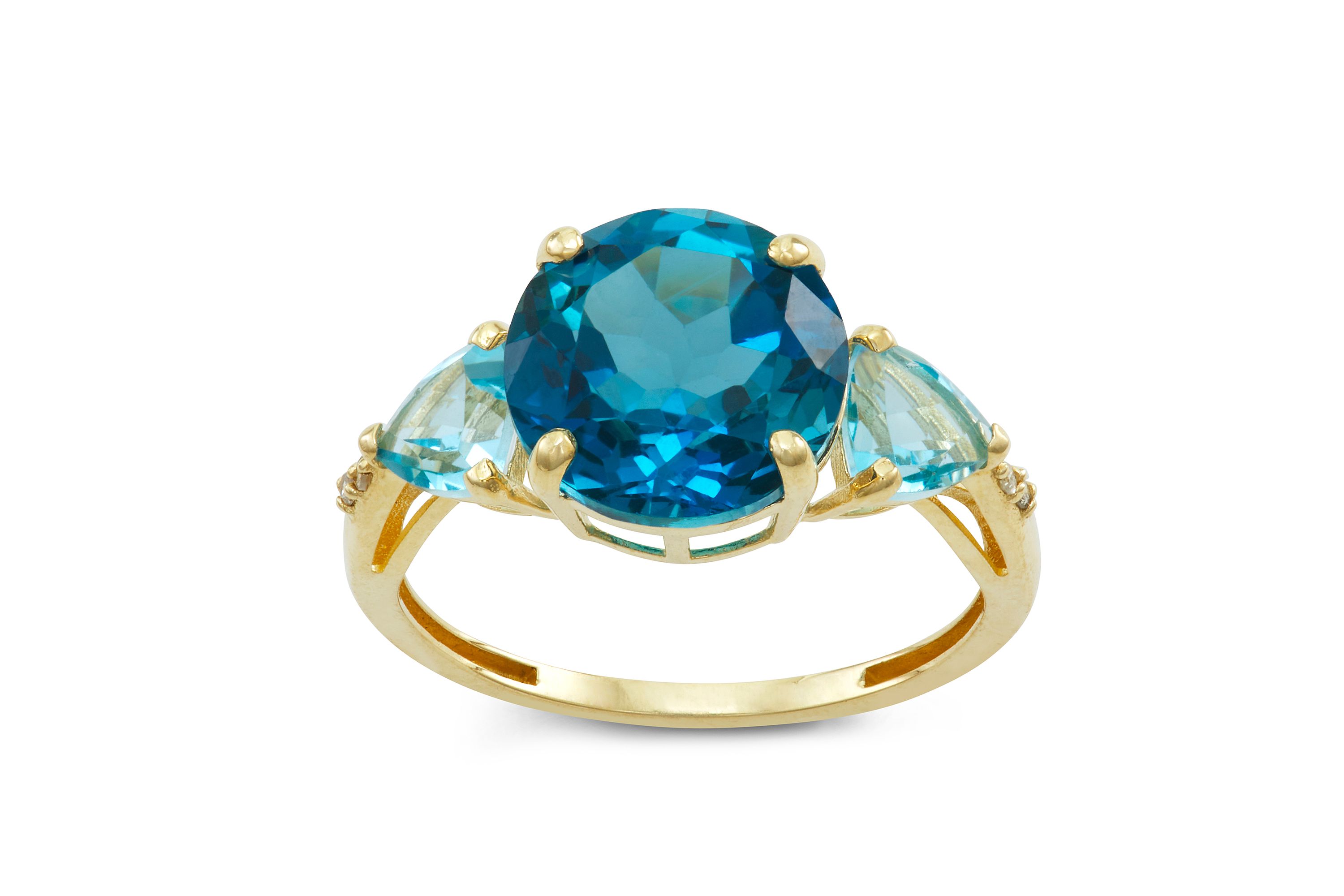 10K Gold London And Swiss Blue Topaz And Diamond Ring