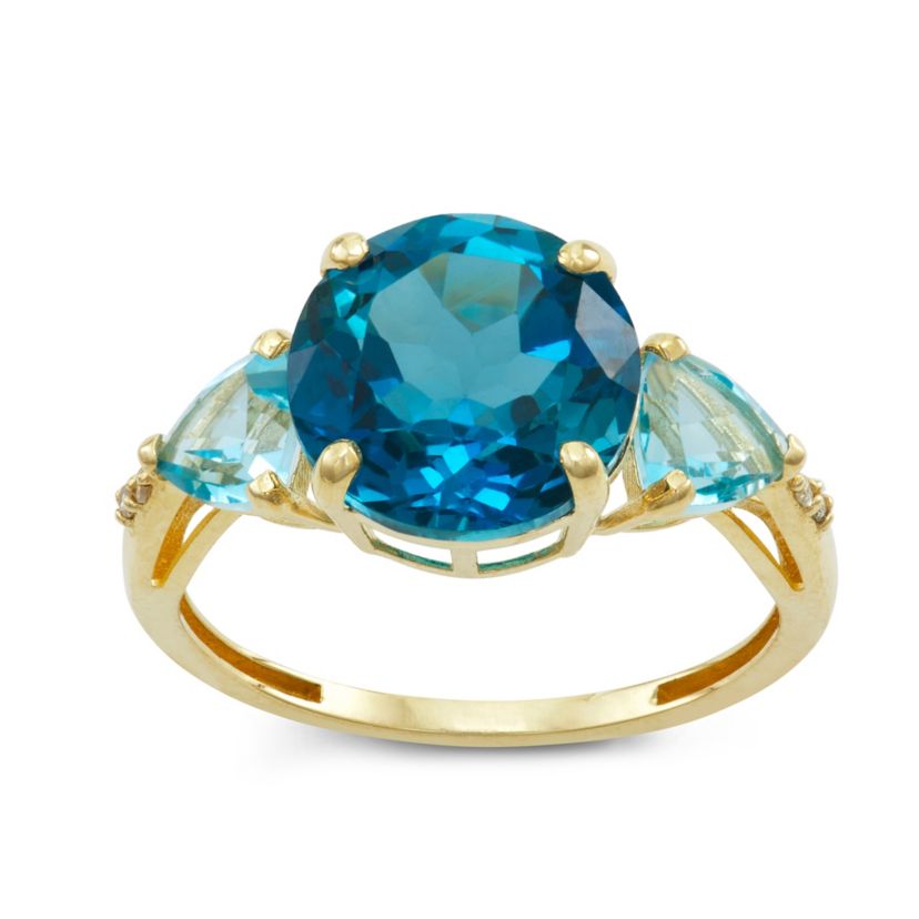 10K Gold London And Swiss Blue Topaz And Diamond Ring