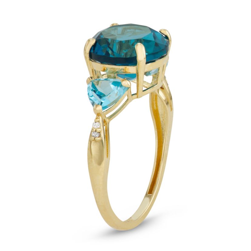 10K Gold London And Swiss Blue Topaz And Diamond Ring