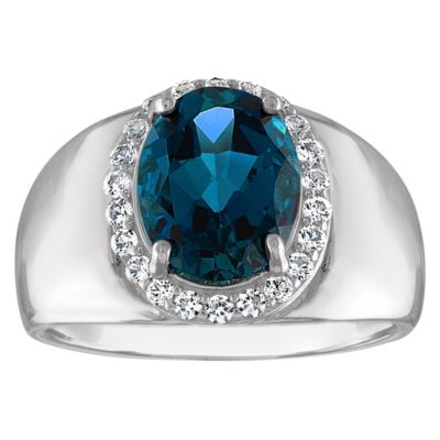 Sterling Silver London Blue Topaz And Created White Sapphire Ring