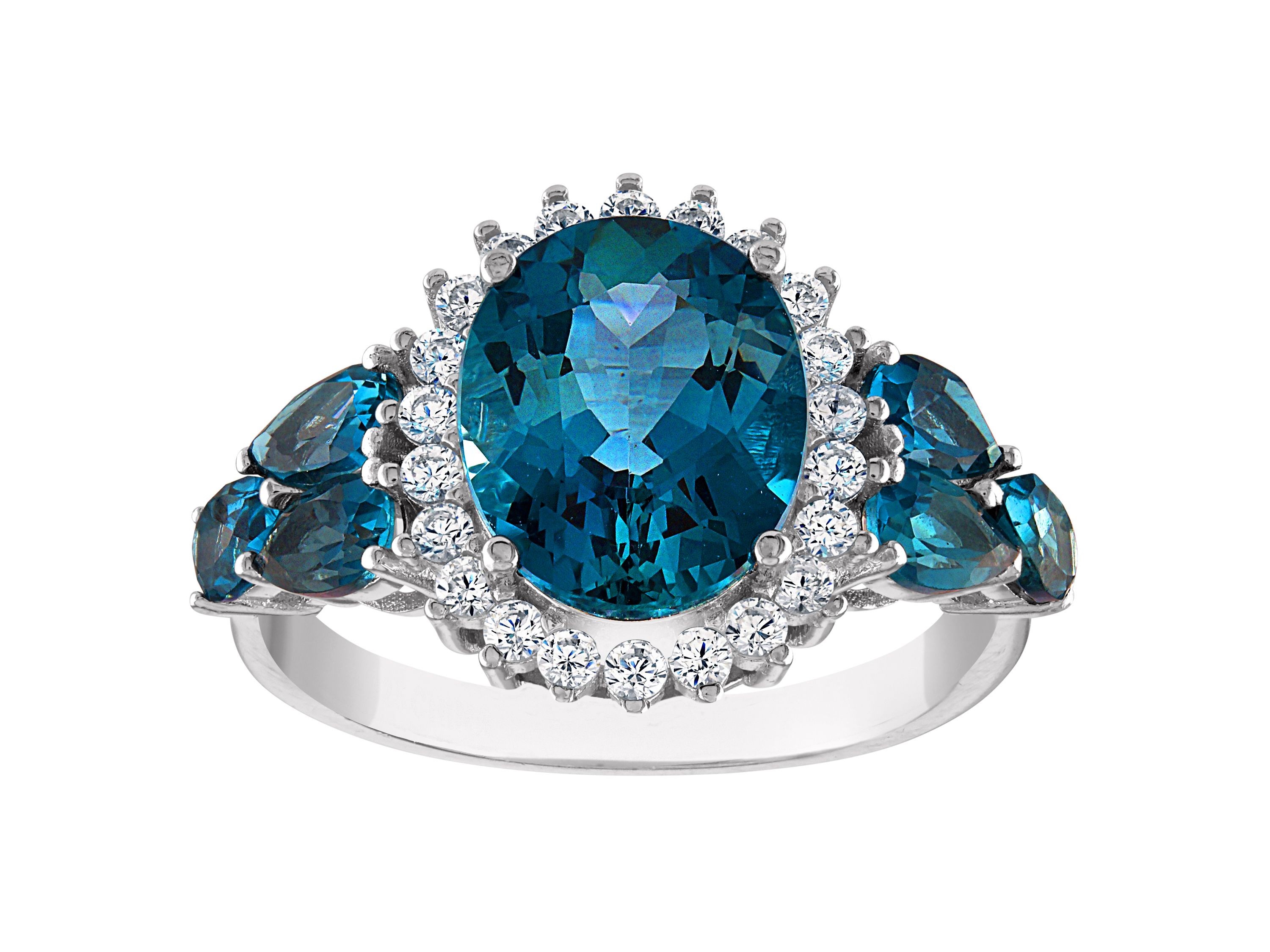 Sterling Silver London Blue Topaz And Created White Sapphire Ring
