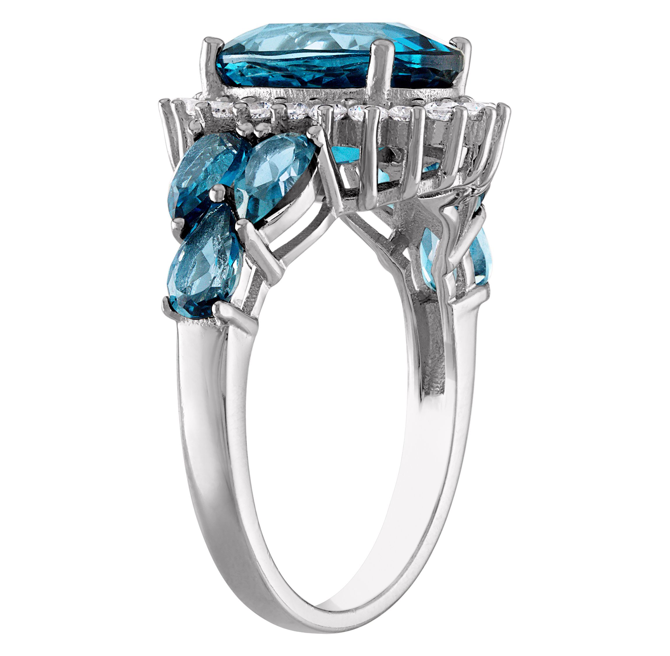 Sterling Silver London Blue Topaz And Created White Sapphire Ring