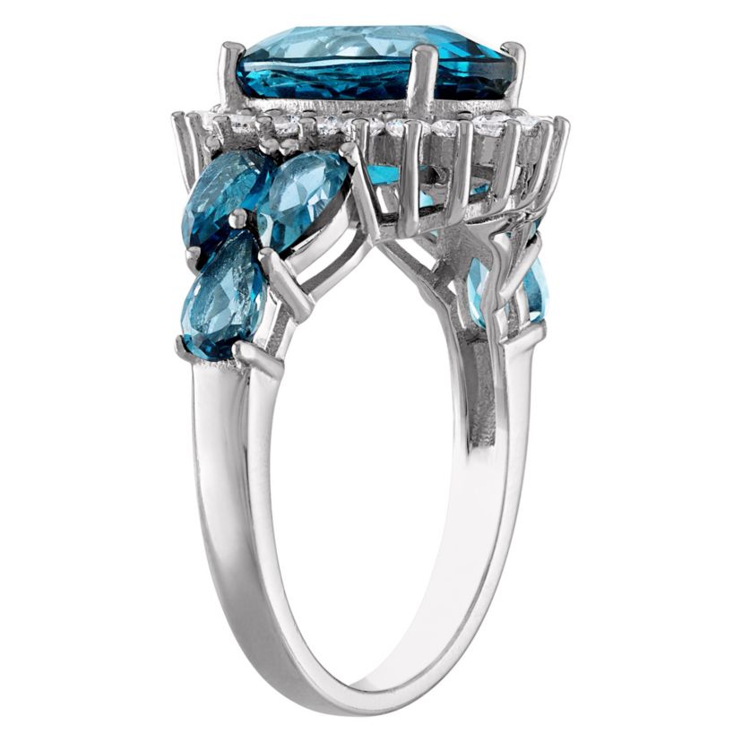 Sterling Silver London Blue Topaz And Created White Sapphire Ring
