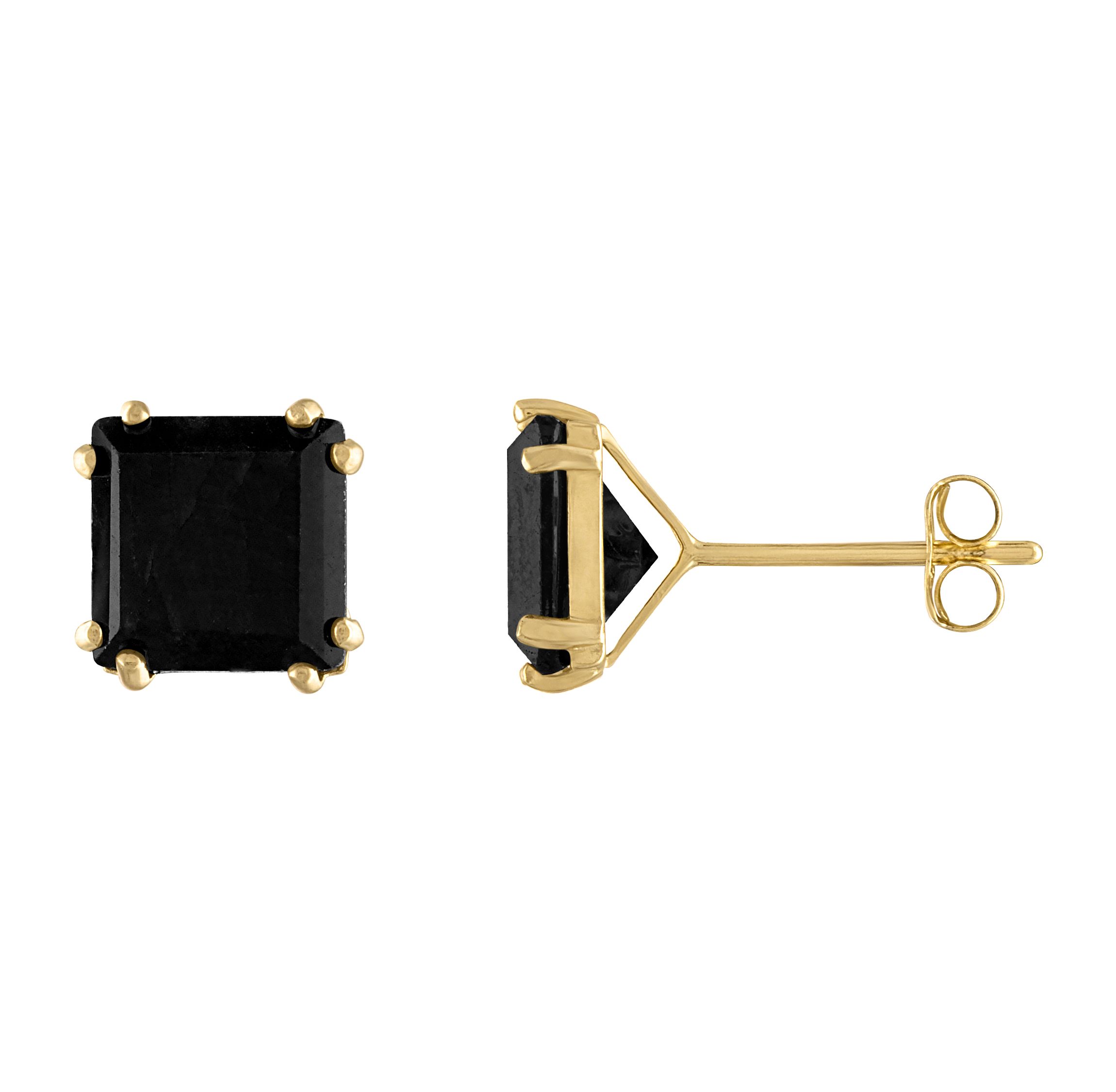 14K White Gold Mens Black Sapphire Earrings