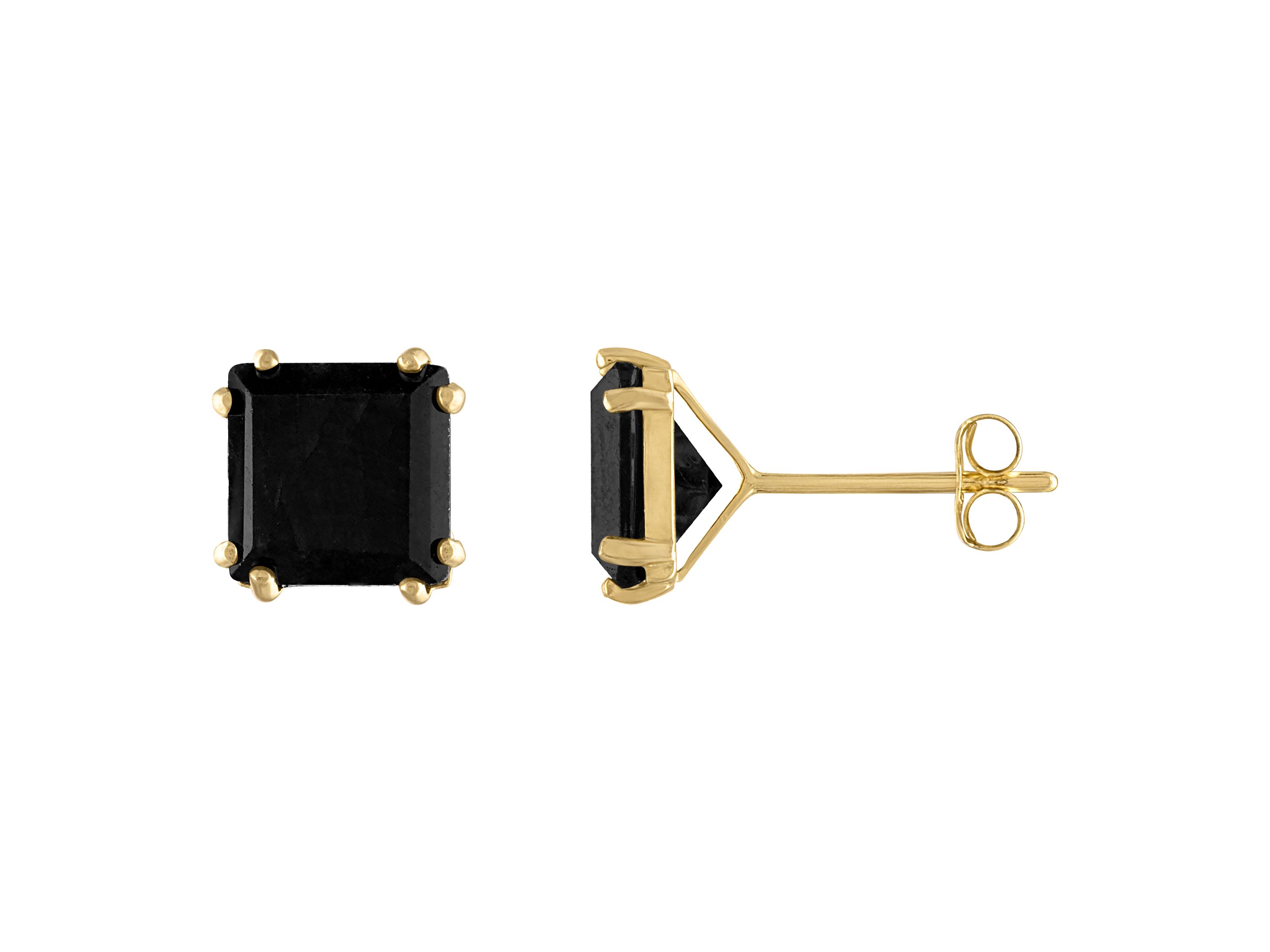 14K White Gold Mens Black Sapphire Earrings