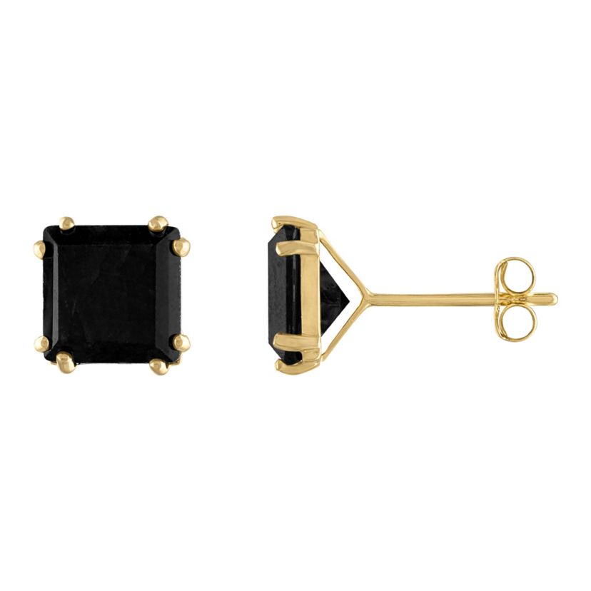 14K White Gold Mens Black Sapphire Earrings