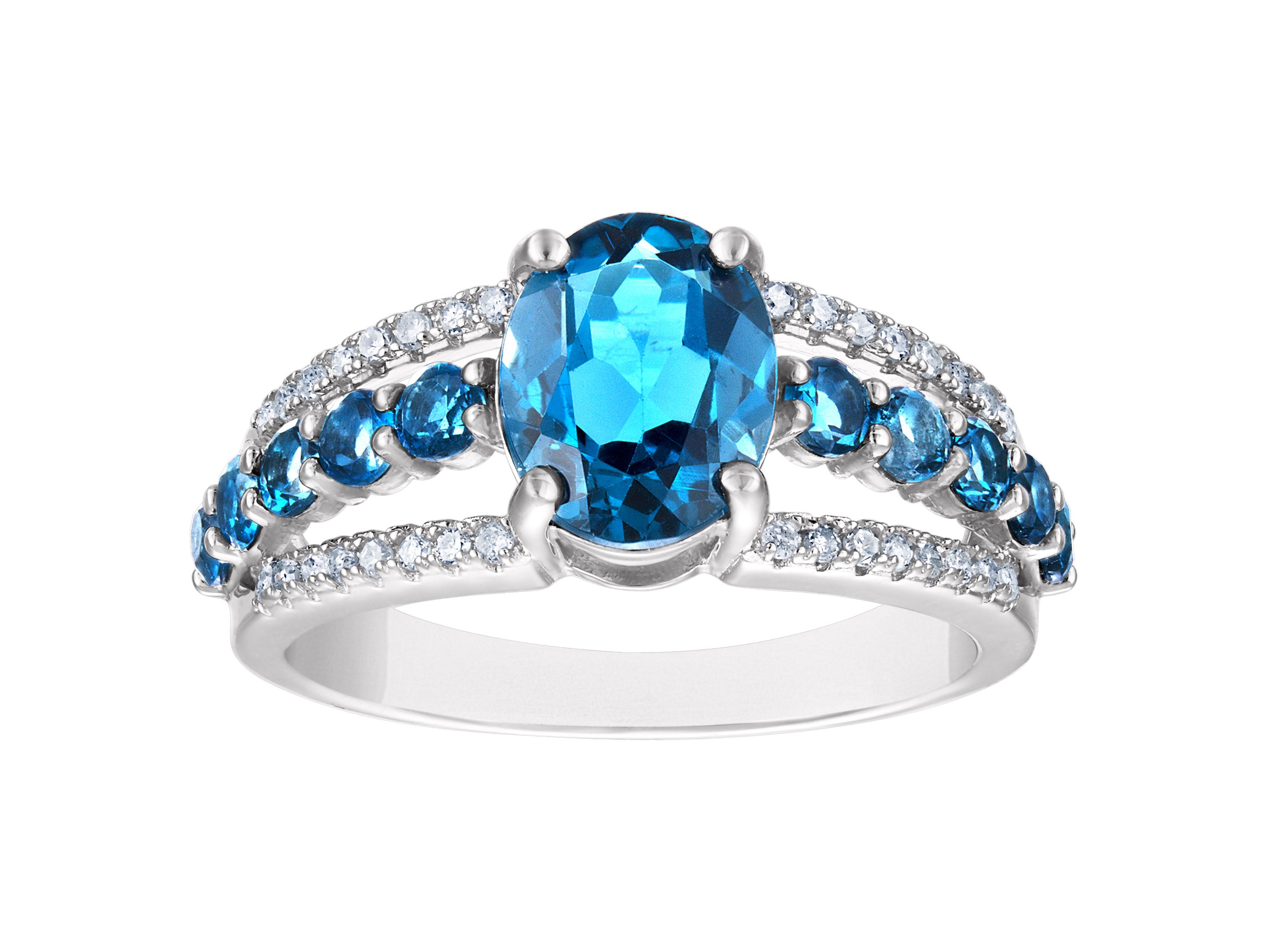 Sterling Silver London Blue Topaz And Diamond Ring
