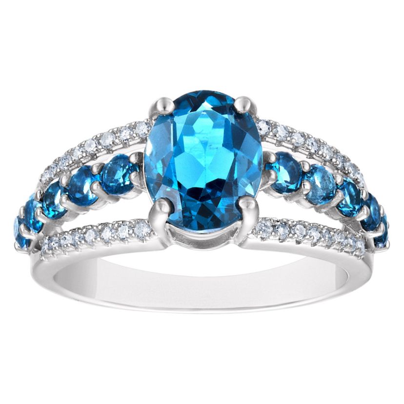 Sterling Silver London Blue Topaz And Diamond Ring