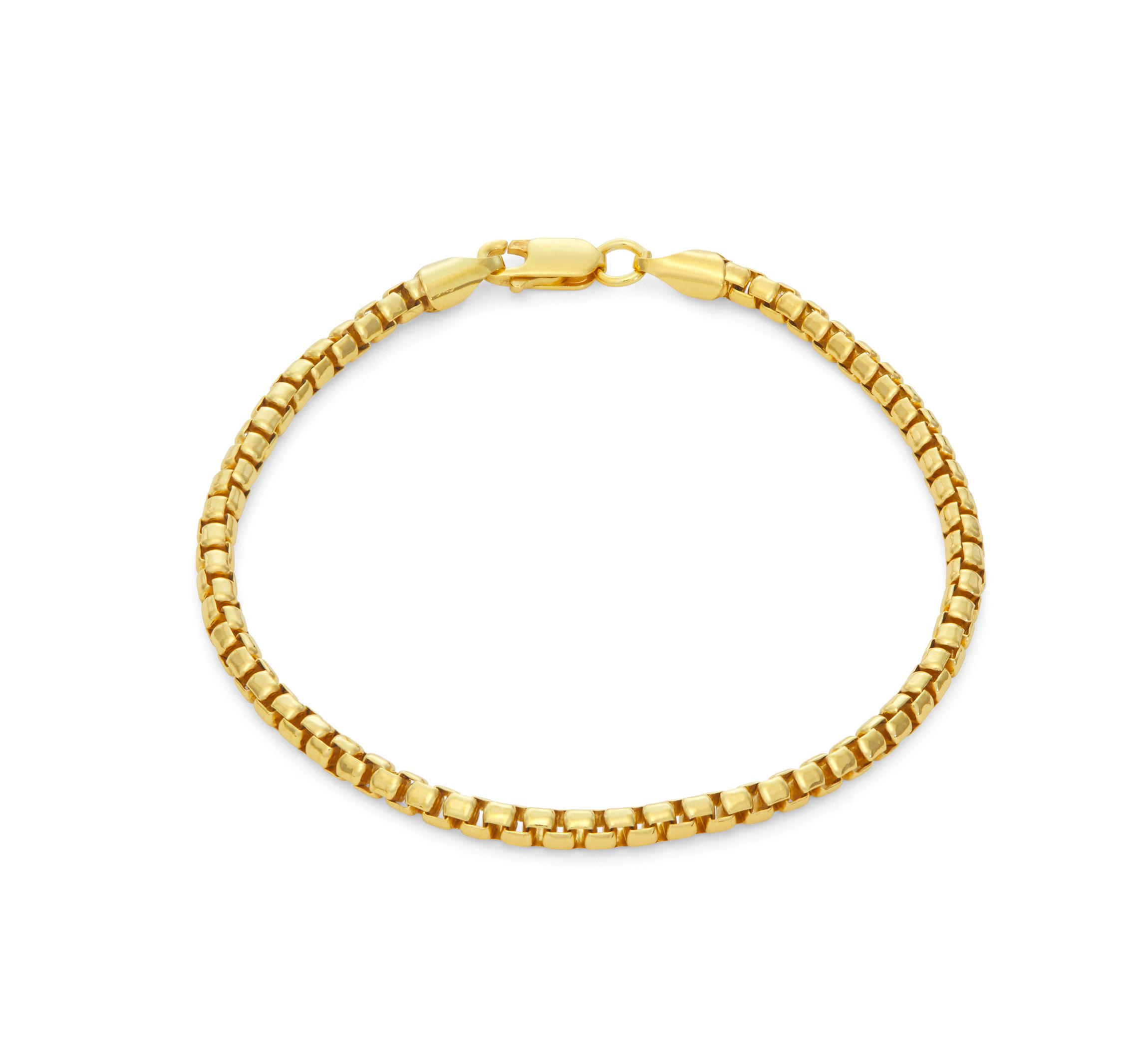 14K Gold Over Sterling Silver Mens Silver Box Chain Bracelet