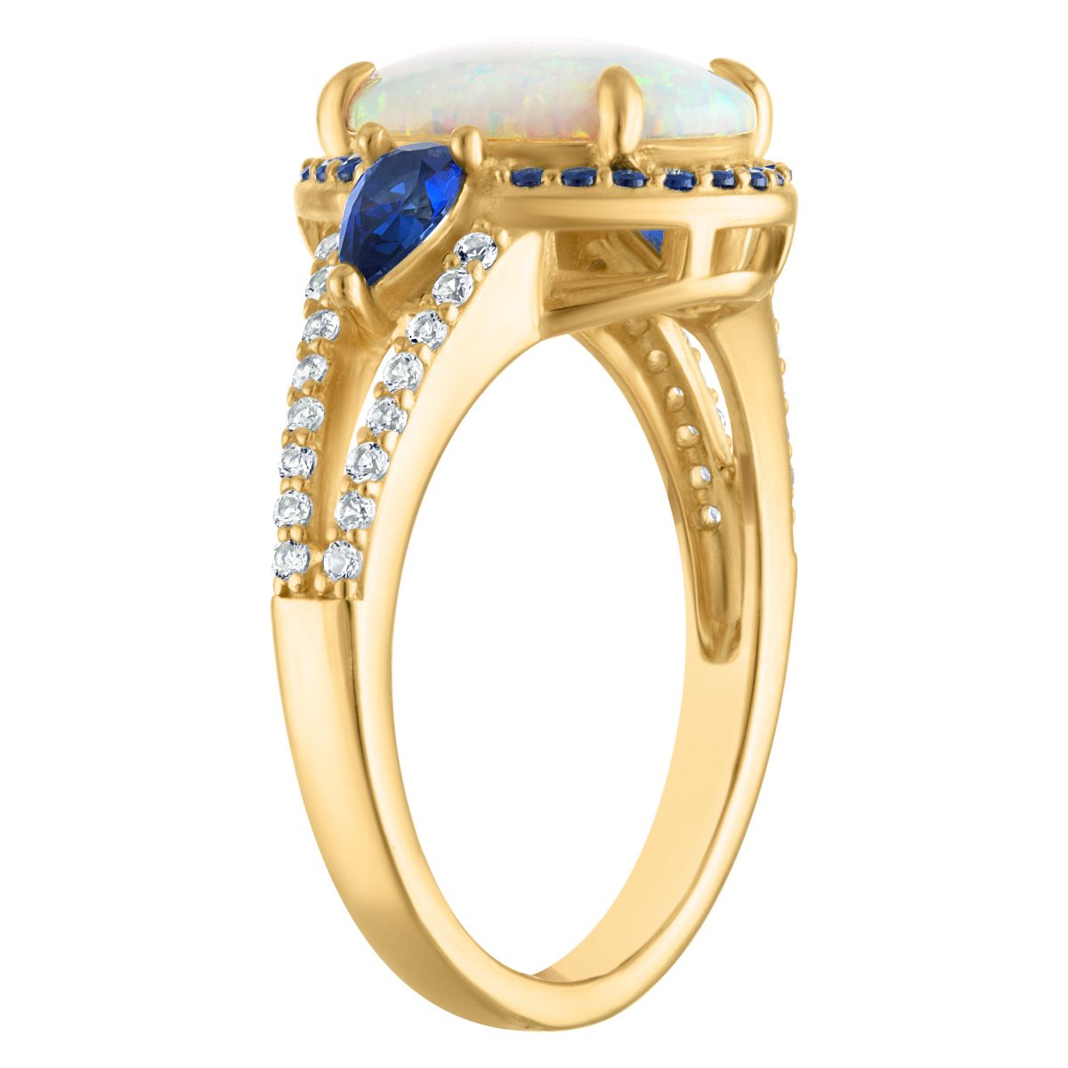 Lab Created 14K Gold Over Sterling Silver Created Opal, Sapphire, And White Sapphire Ring