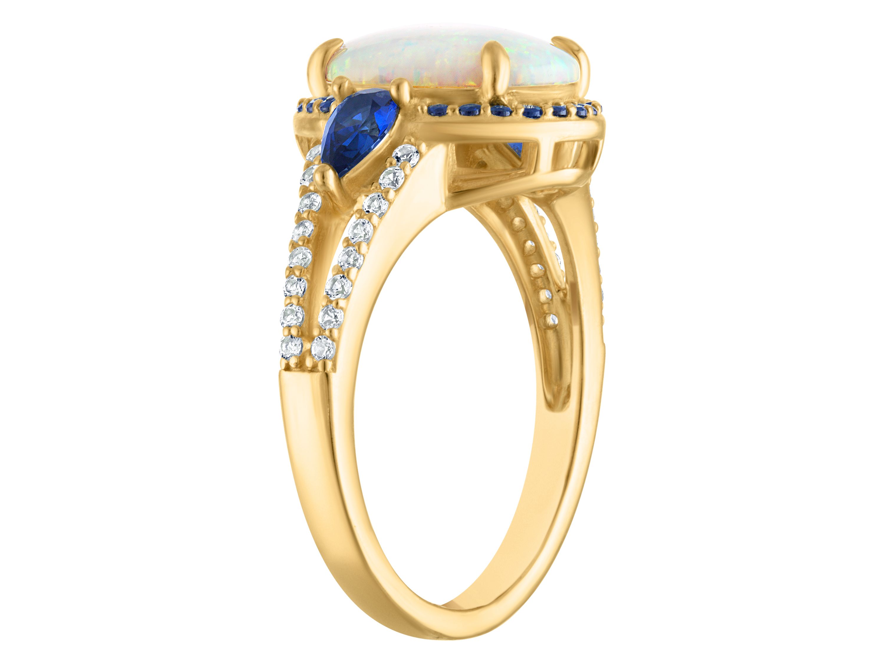 Lab Created 14K Gold Over Sterling Silver Created Opal, Sapphire, And White Sapphire Ring