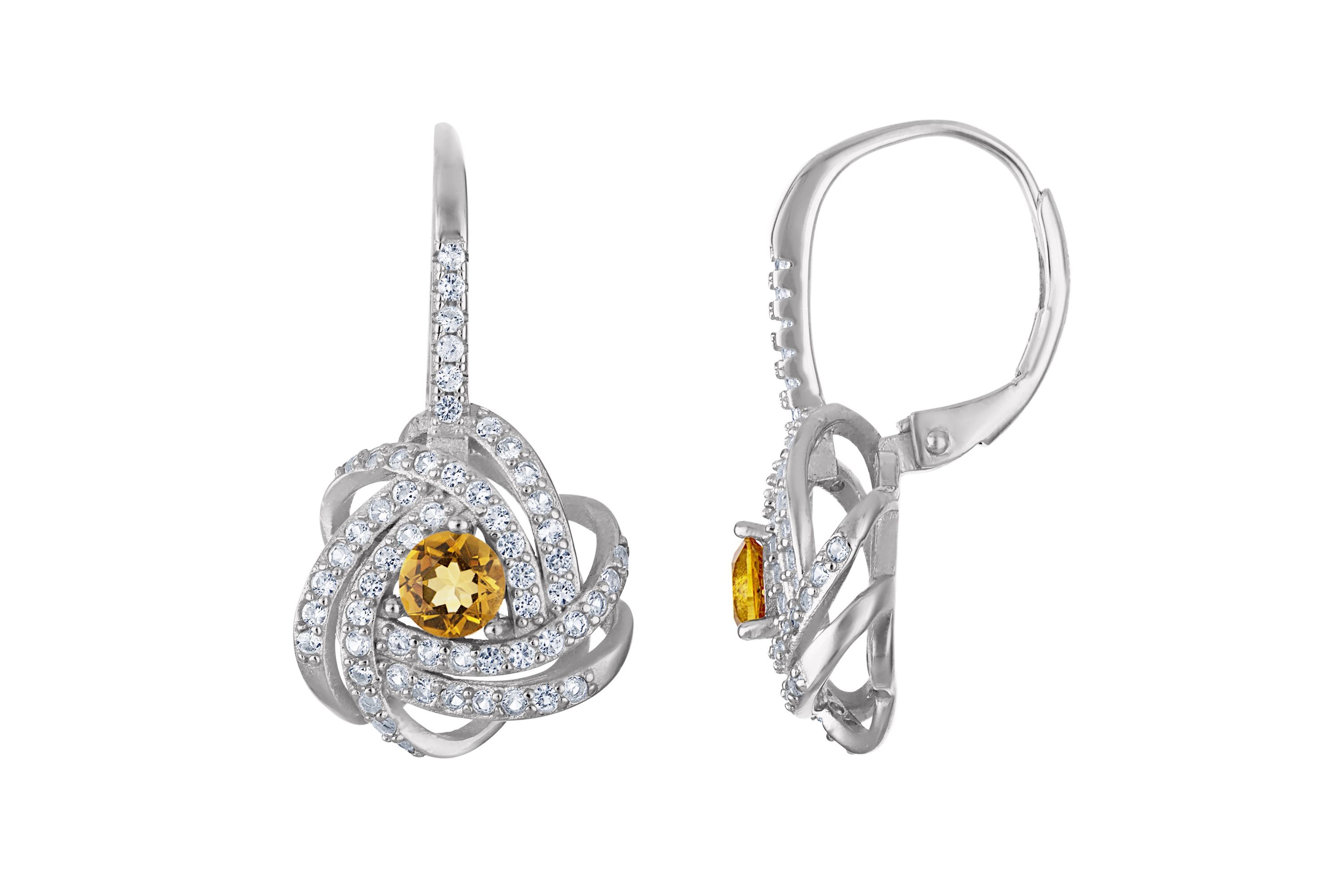 Sterling Silver Citrine And Created White Sapphire Leverback