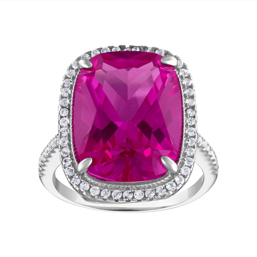 Lab Created Sterling Silver Created Pink Sapphire And Created White Sapphire Ring