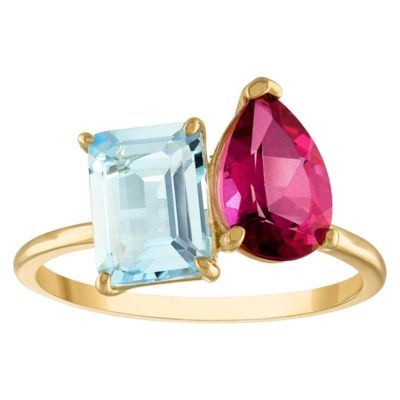 Jordan Blue NYC 10K Gold Blue Topaz And Pink Topaz Ring