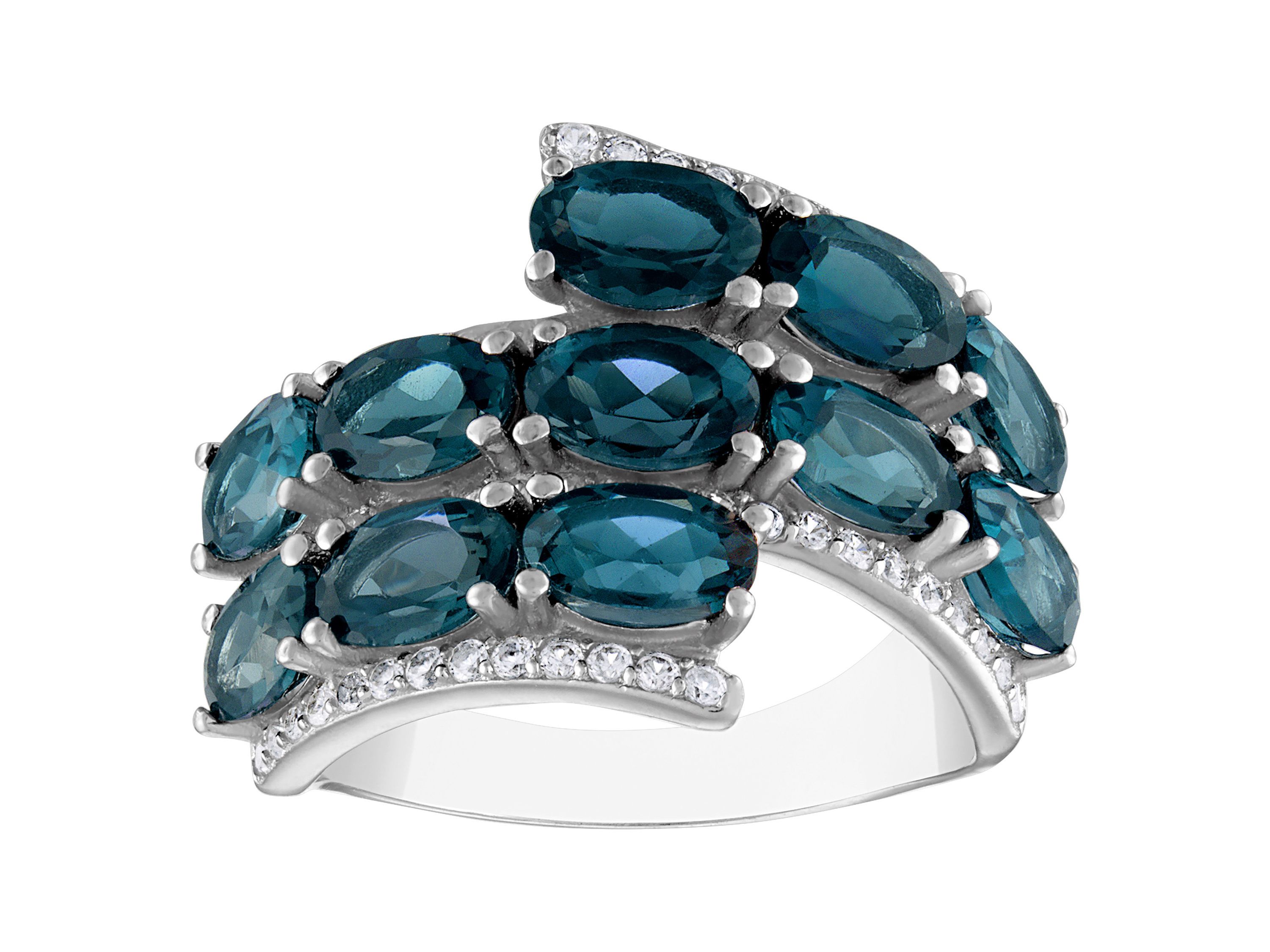 Sterling Silver London Blue Topaz And Created White Sapphire Ring