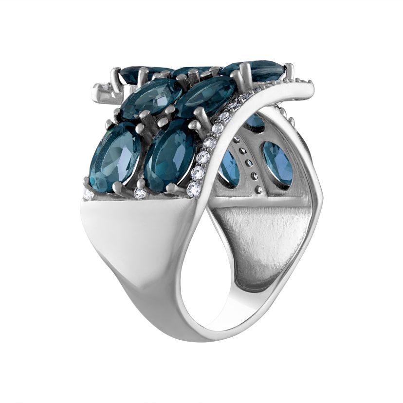 Sterling Silver London Blue Topaz And Created White Sapphire Ring