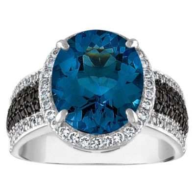Jordan Blue NYC Sterling Silver Swiss Blue Topaz, Black Spinel And Created White Sapphire Ring, 10