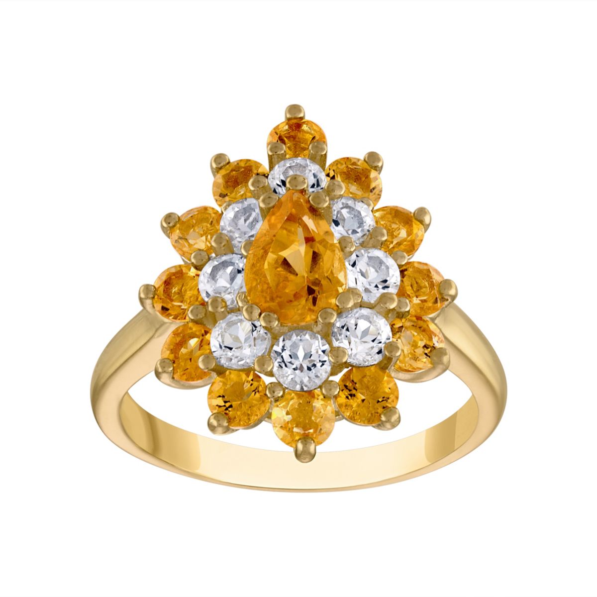14K Gold Over Silver Citrine And Created White Sapphire Ring