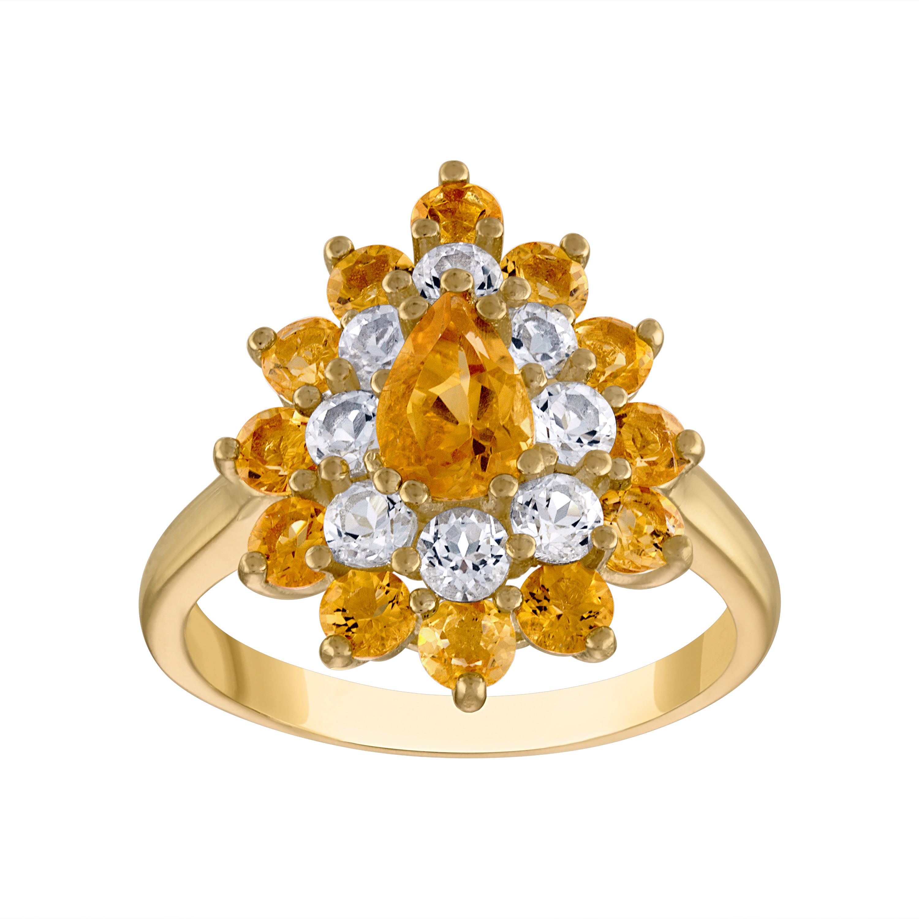 14K Gold Over Silver Citrine And Created White Sapphire Ring