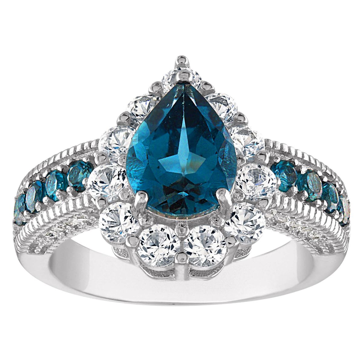 Sterling Silver London Blue Topaz And Created White Sapphire Ring